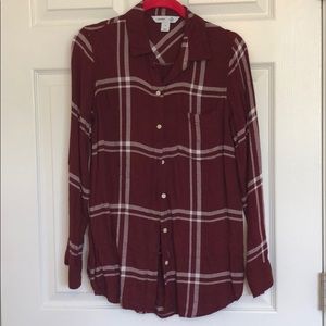 Cranberry & white plaid button down